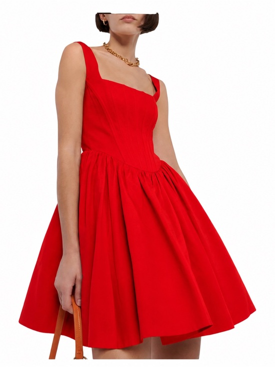 STAUD Dresses & Skirts - STAUD Landscape Poinsettia Red Corset Fit & Flare Mini Dress Size 14 NWT